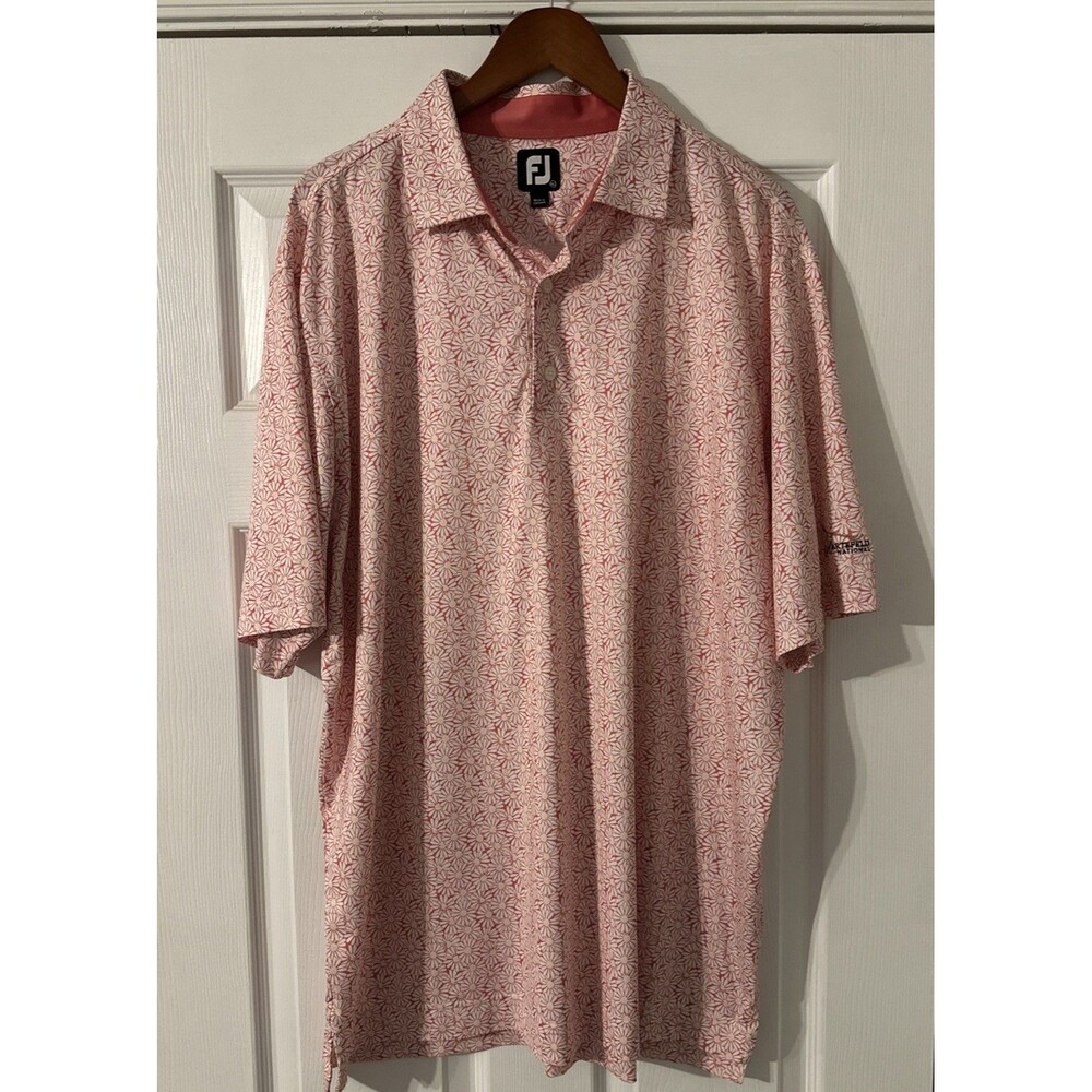 FJ FootJoy Polo Shirt Mens Size XL Samon Floral Print Golf Performance Stretch - Picture 1 of 14